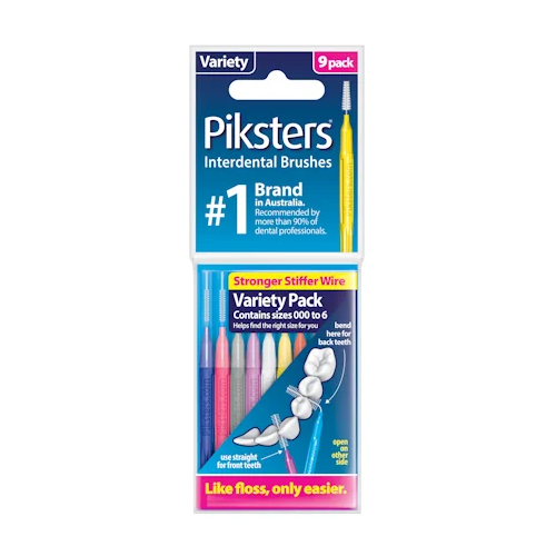 PIKSTERS 9 skirtingų dydžių tarpdančių šepetėlių rinkinys