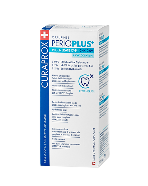 CURAPROX PERIOPLUS+ REGENERATE antibakteriāls mutes skalojamais līdzeklis ar 0,09 % hlorheksidīna, 200 ml