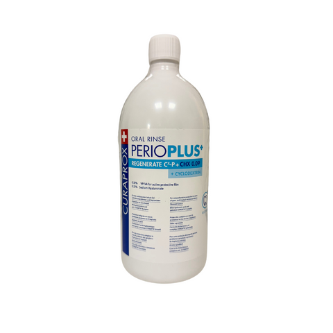 CURAPROX PERIOPLUS+ REGENERATE antibakteriāls mutes skalojamais līdzeklis ar 0,09 % hlorheksidīna, 900 ml