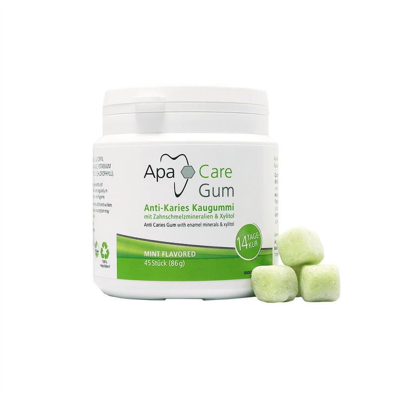 "ApaCare Gum" kramtomoji guma su ksilitoliu ir dantų emalio mineralais, 45 vnt. pakuotėje