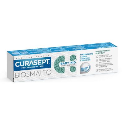 CURASEPT Biosmalto Baby-kid vaikiška dantų pasta su fluoru, mėtų skonio, 50 ml
