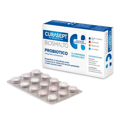 Uztura bagātinātājs mutes dobumam, CURASEPT Biosmalto „PROBIOTICO“, 14 sūkājamās tabletes
