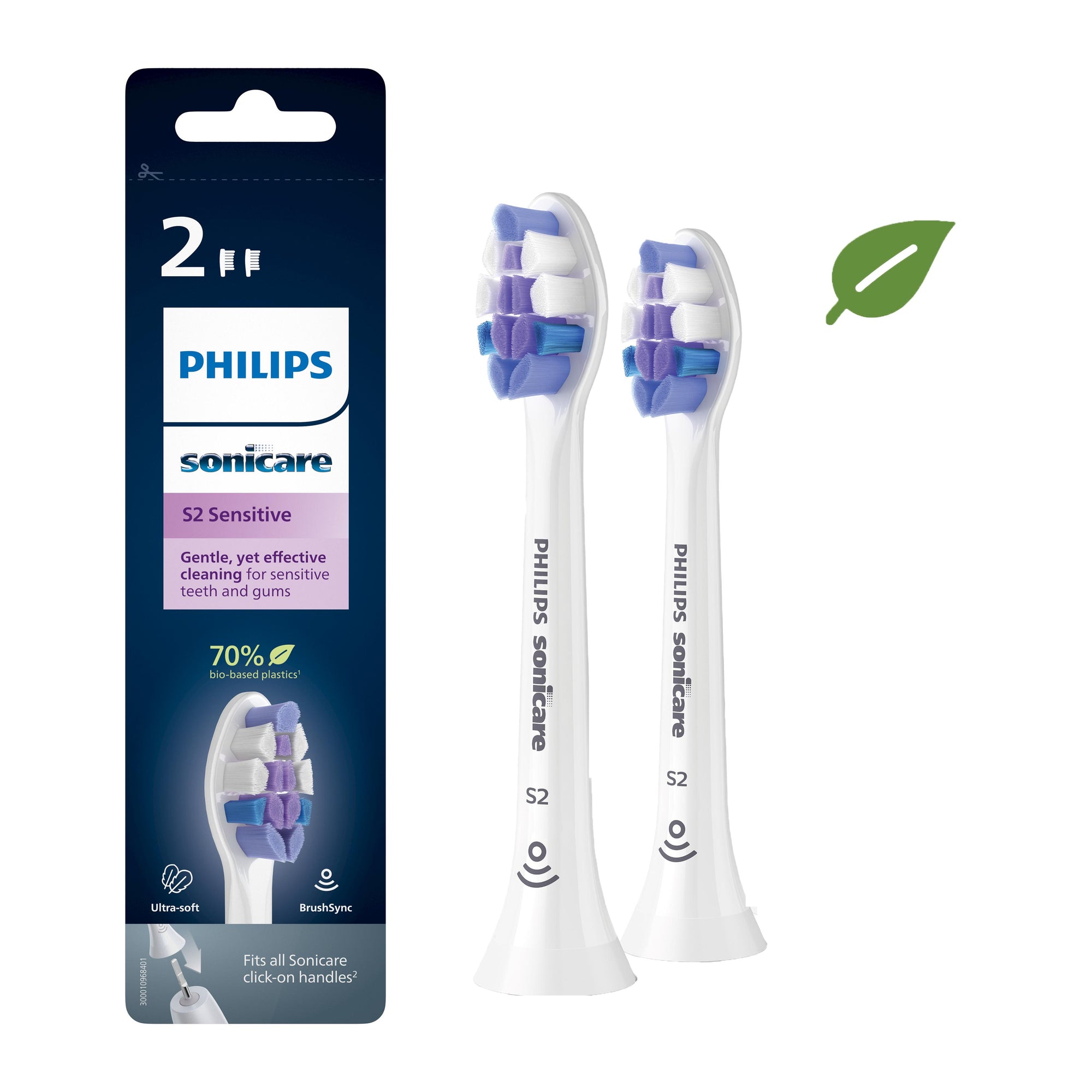 Philips Sonicare S2 Sensitive Standartinės „Sonic“ dantų šepetėlio galvutės, 2vnt.