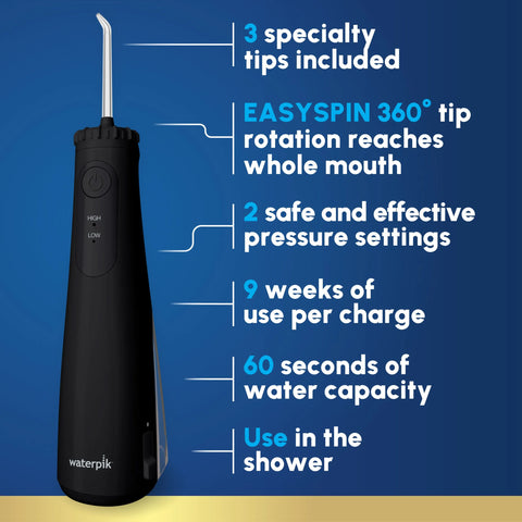 WATERPIK WF-26 bezvadu mutes irigators, melns