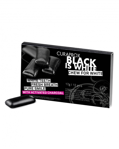Curaprox Black is White košļājamā gumija ar aktīvo ogli un ksilītu, 12 gab.